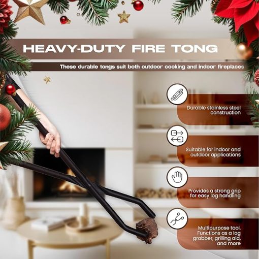 Fire Tongs - Grizzly Grabber Firewood Tongs - Fire Tongs for Fire Pit - Log Grabber Fireplace Tongs Ideal for Campfires, Fireplaces, Fire Pits - Image 2