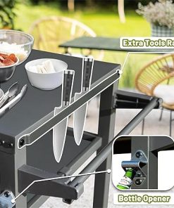 3-Shelf Outdoor Grill Table,Grill Cart with Wheels,Outdoor Pizza Oven Table 2