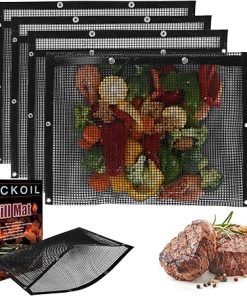 BBQ Mesh Grilling Bags Set 4 Large Grill Accessories BBQ Tools Reusable Non-Stick Grill Bag for Charcoal Gas Electric Smokers Pitmasters Camper Heat Resistant Barbecue Bag Vegetables Grilling Pouches