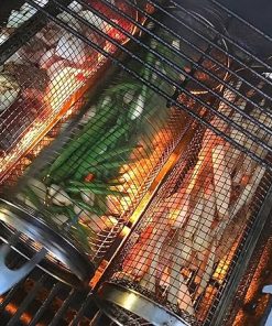 Rolling Grilling Basket, Grill Roaster Basket Rolling Wire Mesh Cylinder Grill Basket, Round Grill Cooking Accessories For Outdoor Camping-L 2