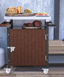Outdoor Grill Cart with Stainless Steel Top, Storage, and Wheels for Cooking and Entertaining