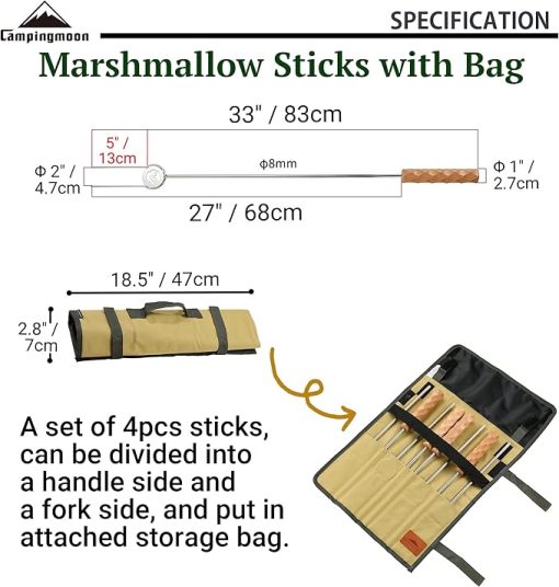 CAMPINGMOON Telescopic Barbecue Fork Marshmallow Sticks 4-Pack for Grilling BBQ 33-inch Length 304 Stainless Steel MK-4 - Image 2