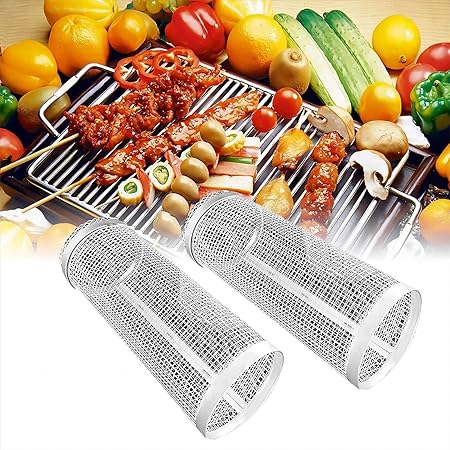 2PCS Rolling Grilling Basket,Stainless Steel Wire Mesh Cylinder Grill Basket, Portable Outdoor Camping Barbecue Rack for Vegetables, French Fries, Fish Round Grill Cooking Accessories (2PC-20CM) 2PCS Rolling Grilling Basket,Stainless Steel Wire Mesh Cylinder Grill Basket, Portable Outdoor Camping Barbecue Rack for Vegetables, French Fries, Fish Round Grill Cooking Accessories (2PC-20CM)