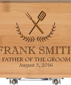 LifeSong Milestones Personalized Wedding Gift for The Father of The Groom Custom Engraved BBQ Tools Grill Accessories Tool Set 3pc Stainless Steel Barbecue Gift Set for Outdoor Grills (Bamboo)