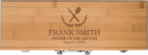 LifeSong Milestones Personalized Wedding Gift for The Father of The Groom Custom Engraved BBQ Tools Grill Accessories Tool Set 3pc Stainless Steel Barbecue Gift Set for Outdoor Grills (Bamboo)