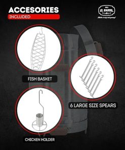 El Barril Other Meats Accessories Combo | Chicken Holder, Fish Basket & 6 Large Skewers | BBQ Smoker Accessories 2