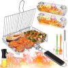 Grill Basket,11pcs Rolling Grill Baskets For Outdoor Grill With Barbeque Grilling Accessories,Stainless Steel Barbecue Folding Grill Basket With Handle,Brush,Portable Bbq Camping For Fish,Shrimp,Vegetables,Christmas Birthday Gifts For Men Dad
