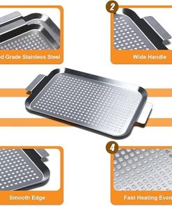 Grill Pans and Baking Pans Set, BBQ Grill Topper for Outdoor Grill, Stainless Steel Grilling Baskets and 3 PCS Stainless Steel Baking Sheets Set for Cookie, Cake, 2