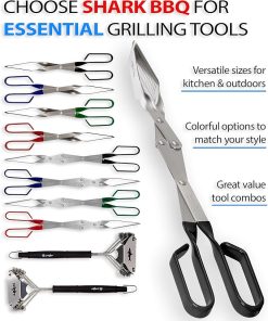 2-Pack, Great Value – 17″ & 13″ Professional Kitchen and Outdoor Grilling Utensil Set, by Shark BBQ Grill Tongs -(Black) 2