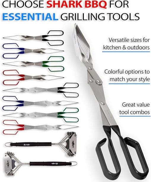 2-Pack, Great Value - 17" & 13" Professional Kitchen and Outdoor Grilling Utensil Set, by Shark BBQ Grill Tongs -(Black) - Image 2