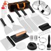 Griddle Accessories Kit, Leonyo 21Pcs Stainless SteelFlat Top Grill Accessories Outdoor, BBQ Metal Spatula Tool Set with 12" Basting Cover, Bacon Press, Burger Patty Maker, Meat Tenderizer