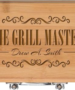 Personalized Barbecue Gifts for Men for Custom Engraved Gifts for dad The Grill Master Gift Bamboo 3pc Barbecue Tools and Accessories Gift Set for Outdoor Grills (Bamboo)