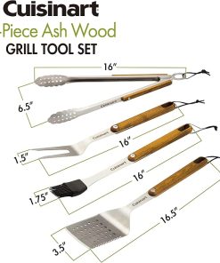 Cuisinart CGS-1100 (Spatula, Locking Tongs, Fork, Basting Brush) 4-Piece Grill Tool Set, Ash Wood Handle 2
