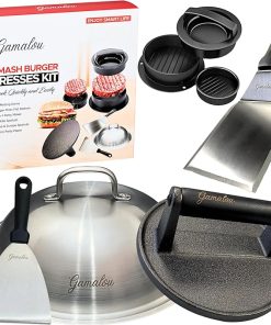Smash Burger Press Kit for Griddle: 7" Cast Iron Grill Press, 12" Melting Dome, 3-in-1 Patty Maker, Spatula & Scraper, Griddle Accessories for Blackstone, Flat Top, BBQ