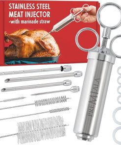 304-Stainless Steel Meat Injector - With Marinade Straw! 4 Needles, Spare Orings, Ebook, Spares Available! The Original 2oz Marinade Injector Syringe Kit Creates Juiciest Turkey and BBQ Ever!