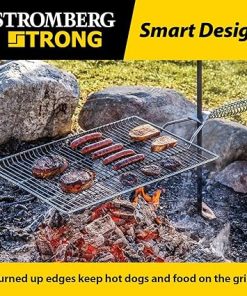 Stromberg Carlson Stake & Grill – Portable Camping Grill Grate for Outdoor Camping, Backpacking, and RV Use, Campfire Cooking Equipment for Fire Pit Cooking, Silver, 15″x22″ w/ 36″ Long Stake 2