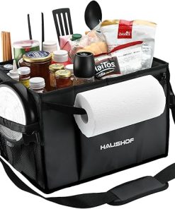 HAUSHOF Black Large Grill Picnic Caddy & BBQ Set