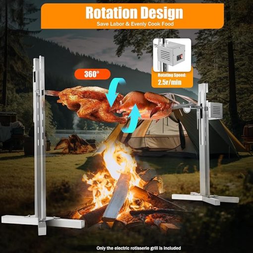 Electric Rotisserie Grill Kit, 53" Automatic BBQ Rotisserie Spit Rack Tool with Electric Motor for Pig Hog Lamb Outdoor Picnic Party Campfire - Image 2