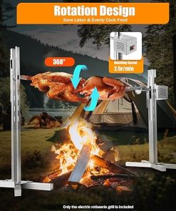 53″ Spit Roaster Rotisserie Kit for Pig Whole Hog Lamb Chicken Stainless Steel Roast Electric BBQ Grill 15W Motor Portable Camping Charcoal Rotisserie Height Adjustable 2