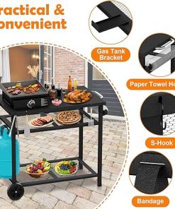 Three Shelf Outdoor Dining Grill Table – Movable Pizza Oven Stand 33″ L x 20″ W x 29.9″ H with Wheels Dining Cart, Grill Prep Table for Outside Patio, Camping 2