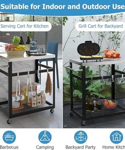Giantex Outdoor Grill Cart with 29”W x 20”D Stainless Steel Top, Storage Shelf, Outdoor Cooking Food Prep Table with Wheels, Movable Pizza Oven Stand Serving Cart for Backyard BBQ Party Kitchen 2
