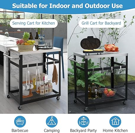 Giantex Outdoor Grill Cart with 29”W x 20”D Stainless Steel Top, Storage Shelf, Outdoor Cooking Food Prep Table with Wheels, Movable Pizza Oven Stand Serving Cart for Backyard BBQ Party Kitchen 2 Giantex Outdoor Grill Cart with 29''W x 20''D Stainless Steel Top, Storage Shelf, Outdoor Cooking Food Prep Table with Wheels, Movable Pizza Oven Stand Serving Cart for Backyard BBQ Party Kitchen - Image 2