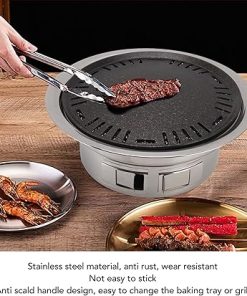 Round Charcoal Grill Stainless Steel Anti Scald Handle Anti Stick Small Outdoor Grill for Camping BBQ Picnic Hiking Fishing 2
