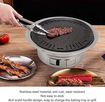 Round Charcoal Grill Stainless Steel Anti Scald Handle Anti Stick Small Outdoor Grill for Camping BBQ Picnic Hiking Fishing 2 Round Charcoal Grill Stainless Steel Anti Scald Handle Anti Stick Small Outdoor Grill for Camping BBQ Picnic Hiking Fishing - Image 2