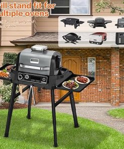 Outdoor Grill Table Stand for Ninja OG and OO Series, Portable Grill Stand Fits Ninja Woodfire with Side Shelf, Utensil-Holder and Hooks, Adjustable Height, Heavy Duty Steel, Black 2
