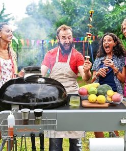Grill Table Stand Cart for Weber 22″ & 18″ Original Kettle, JumboJoe, Master-Touch Charcoal Grill Outdoor Prep Cooking Station for Weber 22 Kettle, BBQ Cart for Chargriller Akorn Jr. Kamado 2