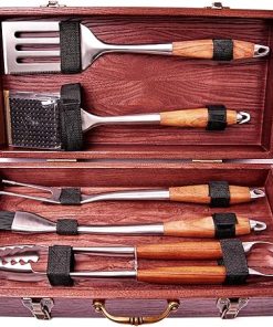 BBQ Grilling Accessories - Barbecue Tool Sets - Luxury Grill Accessories Kit - Grill Set with Case – Premium Stainless Steel Equipment - 5 in 1 BBQ Tongs, Meat Fork, Spatula & Basting Brush