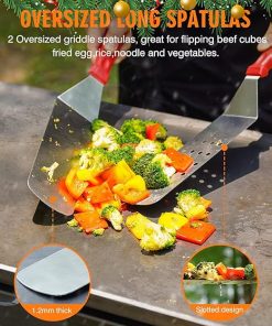 homenote Griddle Accessories Kit (Burlywood+Red), Exclusive Griddle Tools Spatulas Set for Blackstone – 8 Pcs Commercial Grade Flat Top Grill Accessories, Great for Outdoor BBQ, Teppanyaki and Camping 2