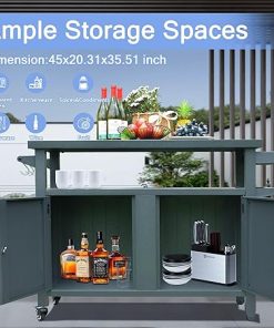 NEWQIDA Grill Carts Outdoor Storage Cabinet with 4 Wheels, Outdoor Grill Table Kitchen Dining Table Metal Cooking Prep BBQ Table for Patio Kitchen Island Home Party Bar, Grey… 2