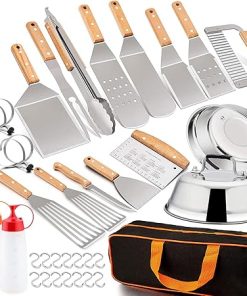Griddle Accessories Set of 22, Leonyo BBQ Accessories for Outdoor, Professional Stainless Steel Griddle Grill Spatula Metal Scraper Tool for Flat Top Grill Cooking, Patio Grilling, Teppanyaki