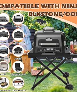 Collapsible Grill Stand for Ninja Woodfire Outdoor Grill OG700/800/900 Series & OO101 Outdoor Pizza Oven Stand, Foldable Grill Cart for Blackstone 17/22 Griddle Stand, with Wheels & Side Table 2