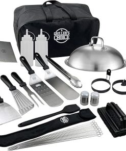 Grillers Choice 32 Piece Griddle Accessories Set Metal Spatulas - Commercial Heavy Duty Stainless Steel,Flat Top,Grill,Indoor-Outdoor,Hibachi,BBQ Grilling Utensils- Designed by Chef and BBQ Judge