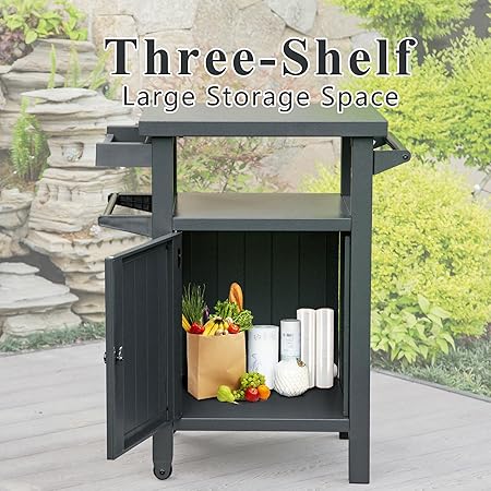 Enhance Outdoor Grilling with Portable Metal Grill Cart, Ample Storage, Easy Mobility for BBQs and Gardens, Dark Grey 2 Enhance Outdoor Grilling with Portable Metal Grill Cart, Ample Storage, Easy Mobility for BBQs and Gardens, Dark Grey - Image 2
