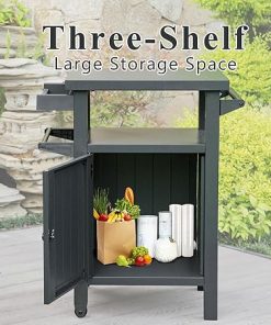 Outdoor Grill Cart with Storage and Wheels, Durable Metal Table for BBQ and Patio Use, Dark Grey 2