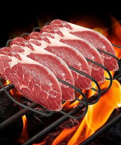 GaRcan Grill Steak Holder Non-Stick Metal Wire Stand Roast Rib Rack Kitchen Utensil Travel Camping Barbecue Tool Accessory 2