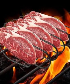 WASHLA Grill Steak Holder Non-Stick Metal Wire Stand Roast Rib Rack Kitchen Utensil Travel Camping Barbecue Tool Accessory 2