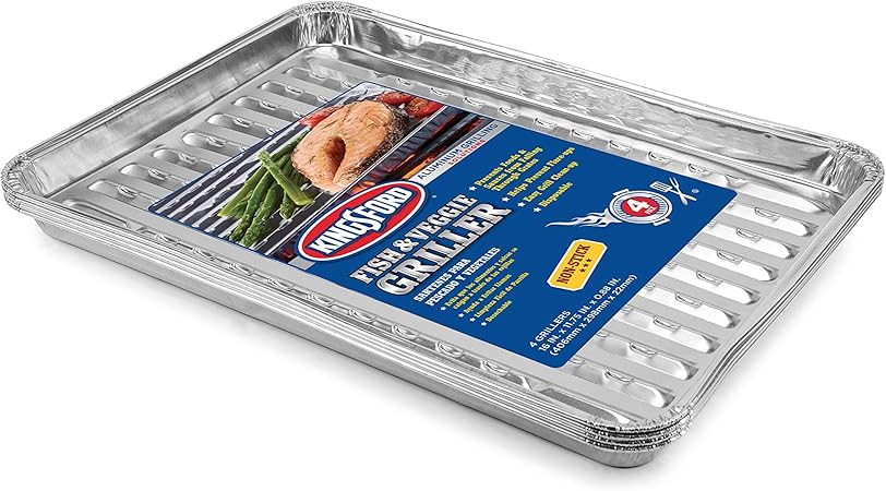 Kingsford Grilling Fish and Veggie Aluminum Grill Liners|Premium BBQ Liners, Grill Liners Disposable Aluminum, BBQ Accessories, Barbecue Accessories, Kingsford Grill Liners|16″ x 11.75″ x 0.88″, 24 Ct Kingsford Grilling Fish and Veggie Aluminum Grill Liners|Premium BBQ Liners, Grill Liners Disposable Aluminum, BBQ Accessories, Barbecue Accessories, Kingsford Grill Liners|16" x 11.75" x 0.88", 24 Ct