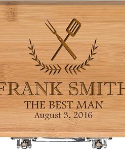 Personalized Wedding Gift for The Best Man Custom Engraved BBQ Tools Grilling Accessories Bamboo 3pc Stainless Steel Barbecue Gift Set for Grilling Tools Outdoor Grills (Bamboo)