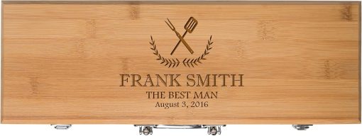 Personalized Wedding Gift for The Best Man Custom Engraved BBQ Tools Grilling Accessories Bamboo 3pc Stainless Steel Barbecue Gift Set for Grilling Tools Outdoor Grills (Bamboo)