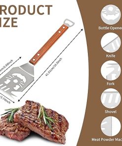 2 Pack Grill Spatula Set for Outdoor Grill, 7-in-1 BBQ Spatula for Grill, 17 Inch Barbecue Tool with Knife/Serrated Edge/Flip Fork, Spatula Accessories for Outdoor Grills, Perfect BBQ Gifts for Men 2