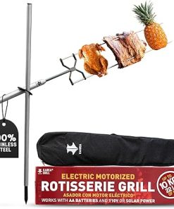 KANKA Rotisserie Grill Kit – Heavy Duty Portable Spit Roaster with Electric Motor – Works with Fire Pits, Campfires, Charcoal & Gas Grills – 22LB Capacity, Stainless Steel - Includes Carrying Bag