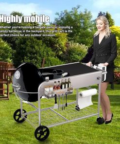 Grill Table for Weber 22″ &18″ Original Kettle, for Weber Grill Table, Stand Cart for JumboJoe Master-Touch Charcoal Outdoor Prep Performer Charcoal Accessories for Outside 2