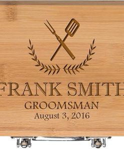 LifeSong Milestones Personalized Wedding Gift for The Groomsman Custom Engraved BBQ Tools Grill Accessories Set 3pc Stainless Steel Barbecue Gift for Outdoor Grills (Bamboo)