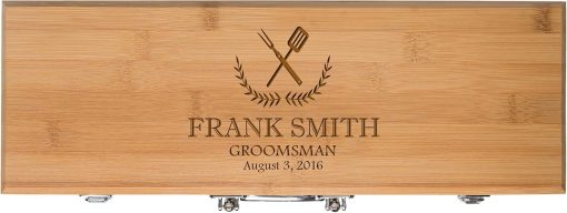 LifeSong Milestones Personalized Wedding Gift for Groomsman Custom Engraved BBQ Tools Grill Accessories Set 3pc Stainless Steel Barbecue Gift for Outdoor Grills (Bamboo)