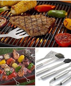 Grilling Accessories BBQ Grill Tools Set, 10PCS Stainless Steel Kit with Thermometer, for Camping, Kitchen & Barbecue Gifts 2