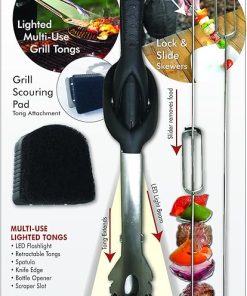 Jokari Pro Grade 6 in 1 Lighted Grill Set. All In One Industrial Strength Tool Includes Easy Grip Handle, Spatula, Adjustable Tongs, Knife Blade, Scraper, LED Flashlight, BBQ Skewers and Bottle Opener